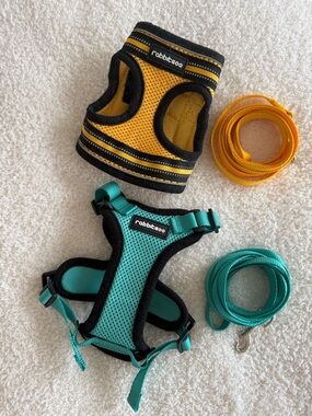 rabbitgoo Teal / XXS + Yellow / S  Mesh Cat or Dog Harness +  Leash Set